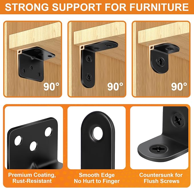 40 Pack L Bracket Corner Brace Kit, 5 Sizes Stainless Steel Corner Bracket | 90 - Image 4
