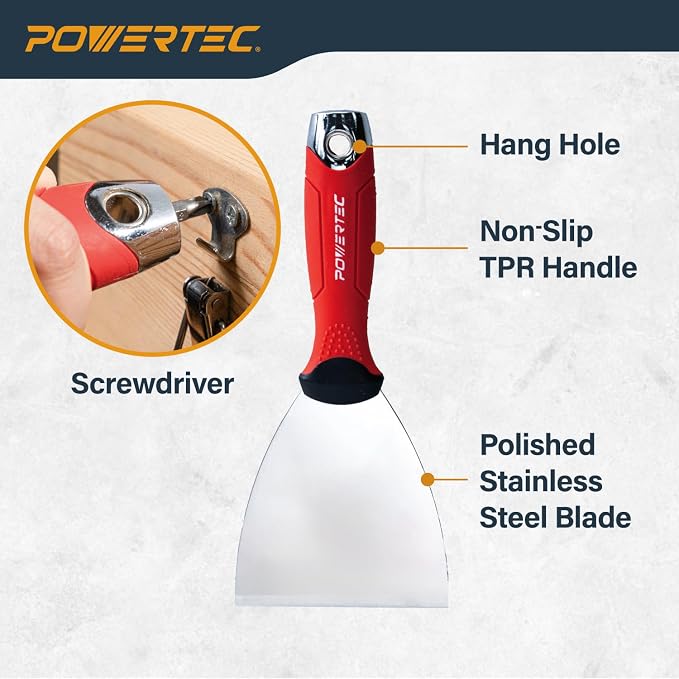 POWERTEC 72483 Drywall Hand Tool Kit – 4” & 6” Stainless Steel Joint Knives - Image 9