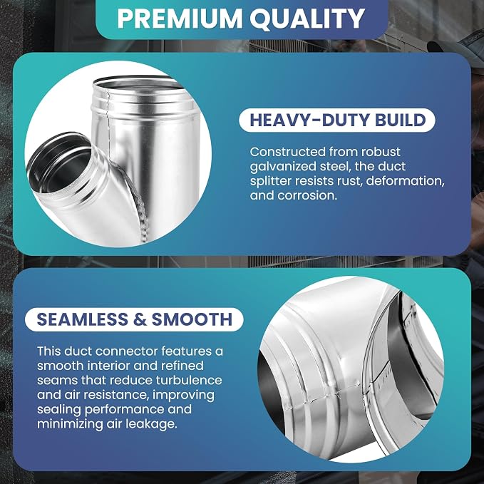 6 x 6 x 4 Inch Duct Splitter, 3-Way Y-Shaped 45° Duct Connector, | Galvanized - Image 3