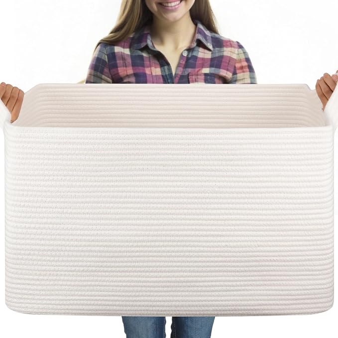 OIASKET 95L Extra Large Blanket Basket, Rectangle Nursery Blanket Storage by OIASKET