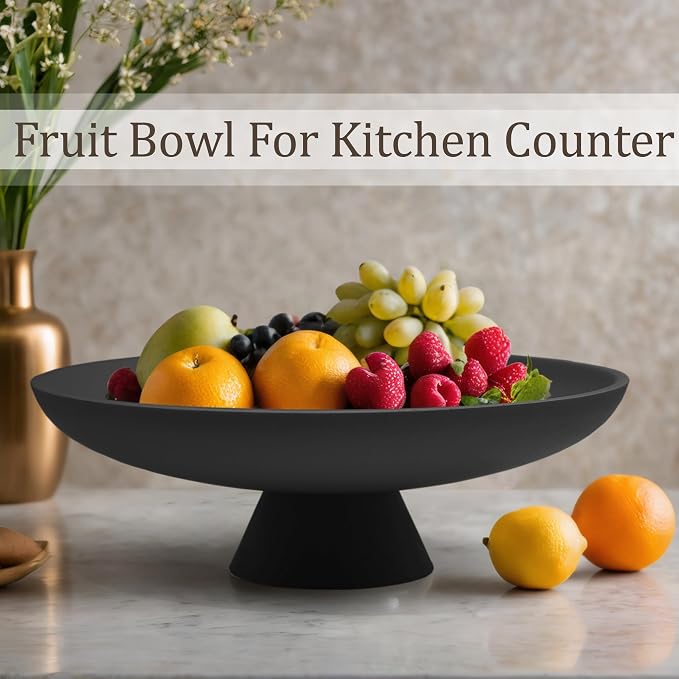 LIN CHUAN Large Decorative Bowl, Resin Pedestal Fruit Bowl, Matte Black | Ideal - Image 2