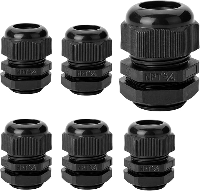 Bates- Cable Gland, 6 Pack, 3/4 NPT, Nylon Strain Relief Cord Connector by BatesChoice