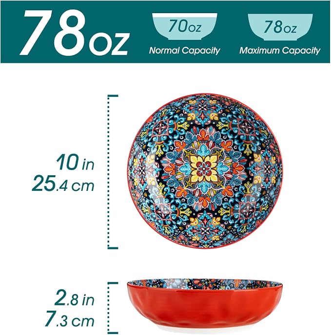 vancasso Large Serving Bowls, 78 Oz Salad Bowls Set of 2, Serving Dishes-Red | - Image 2