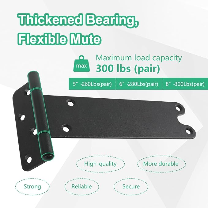 6“ Gate Hinges, 280 Lbs Capacity, Matte Black, 2 Pack Heavy Duty Hinge | - Image 3