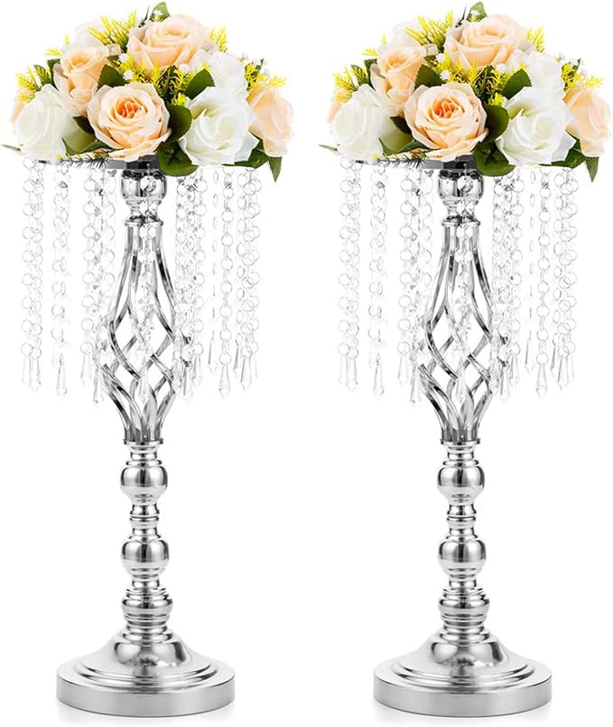 2 Pcs 19.3 Inches Tall Crystal Flower Stand Wedding Road Lead Holders by Nuptio