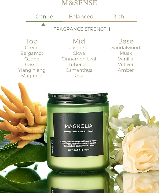 M&SENSE Magnolia Jasmine Scented Candles, 7.05oz 50 Hours Natural Soy Wax | - Image 2
