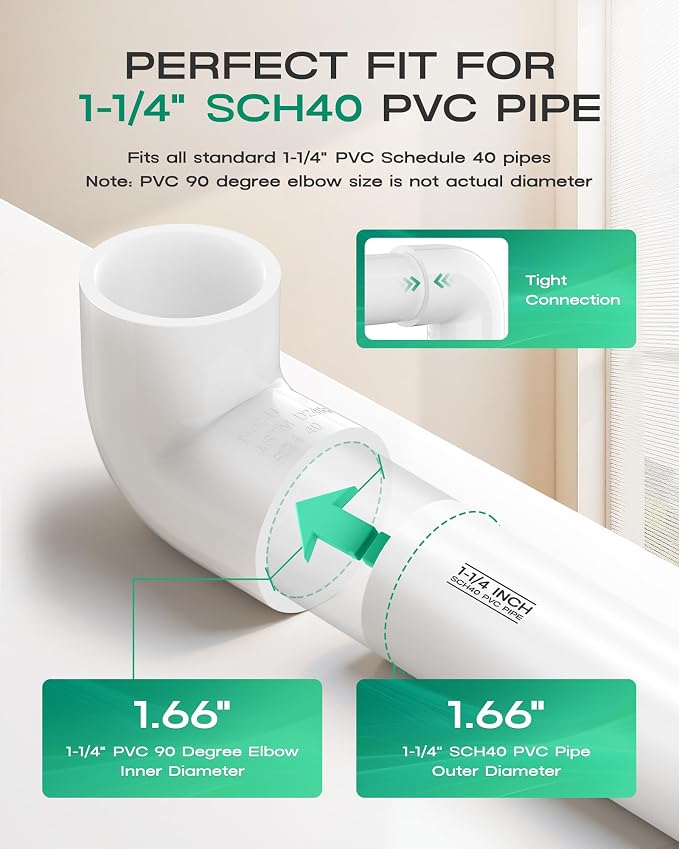 4-Pack 1-1/4 Inch PVC Fittings 90 Degree Elbow, Furniture Build Grade SCH40 - Image 3
