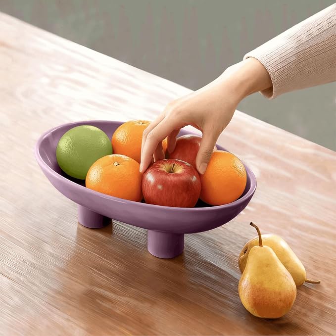 Three-Leg Ceramic Fruit Bowl, 10 Inch Oval Serving Dish - Image 5