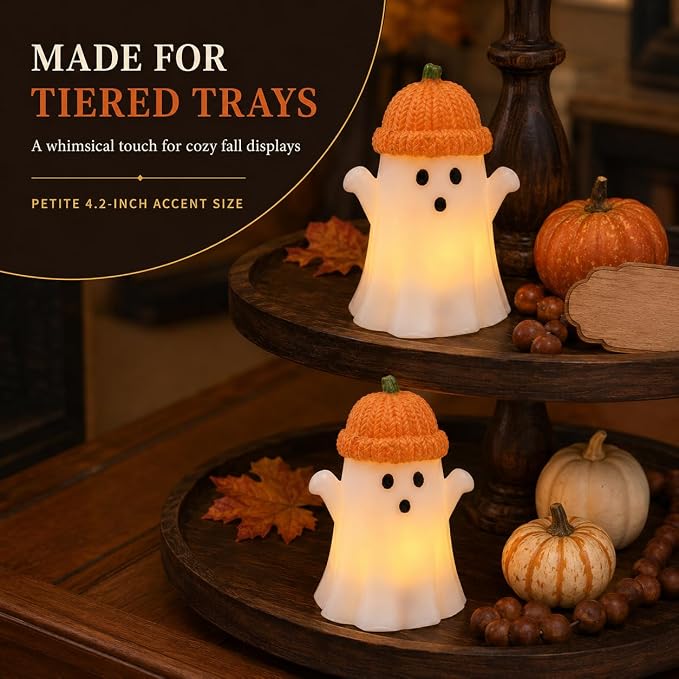 Enido Ghost with Pumpkin Hat Flameless Candles with Remote, Battery Operated - Image 3