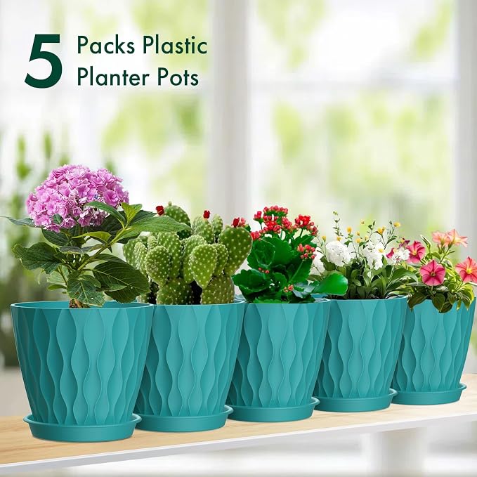 Meowell 6 inch Flower Pots, 5 Pack Plant Pots - Image 7
