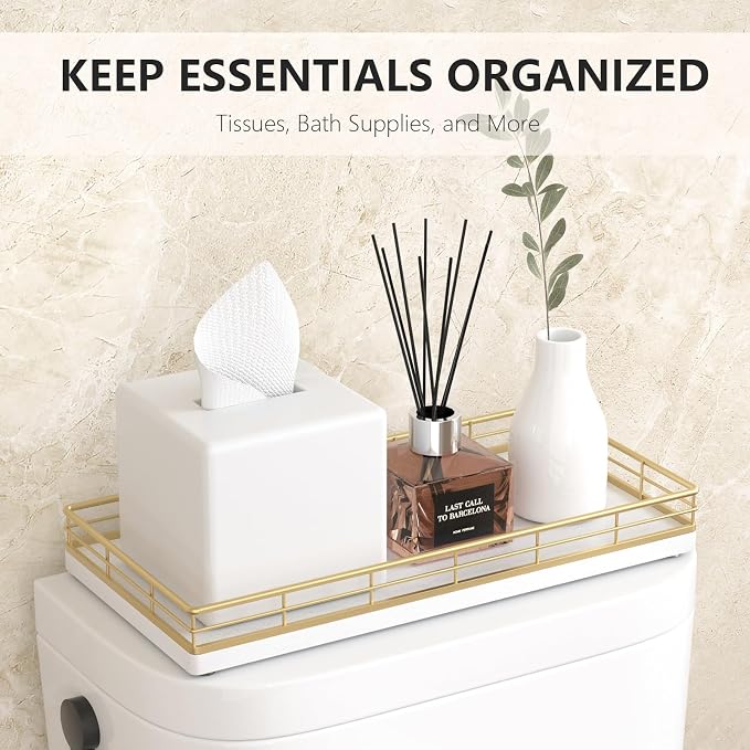 Toilet Paper Basket Organizer, Oak Wood Toilet Tank Tray - Image 3