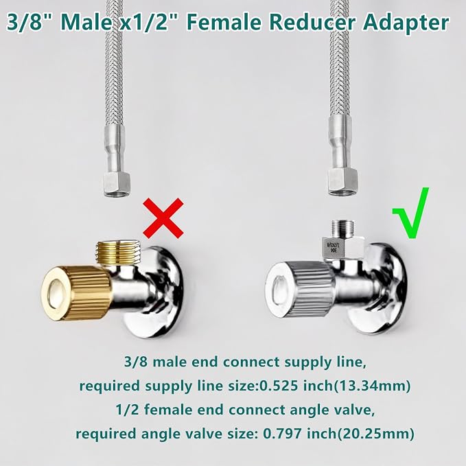 304 Stainless Steel Water Line Adapter （Lead-Free）, 1/2Female to 3/8 Male - Image 6