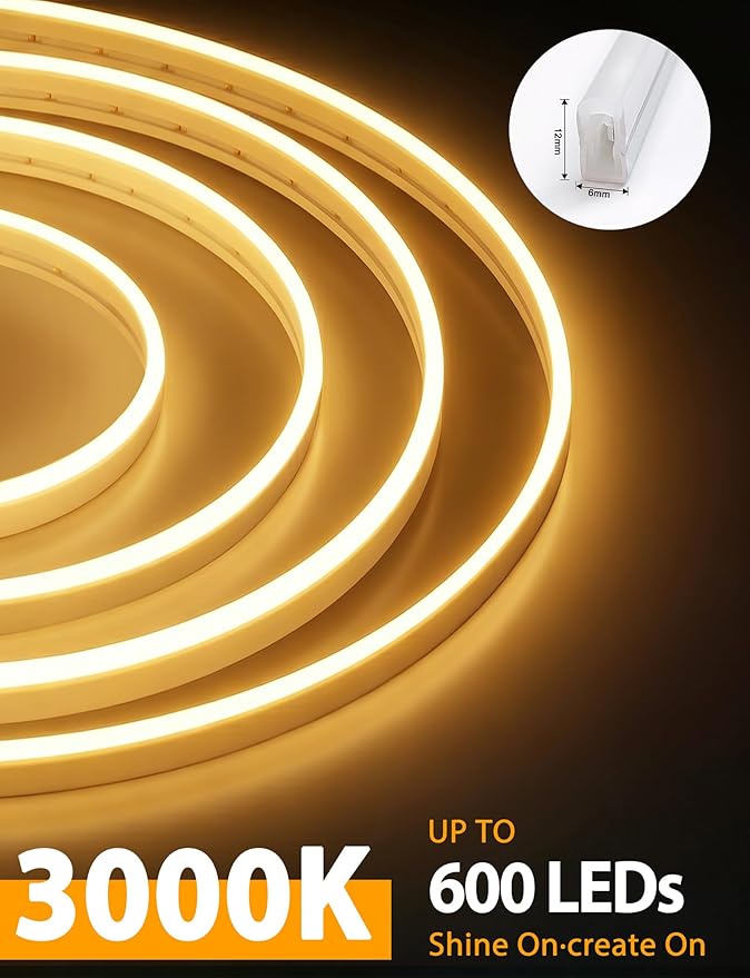 Lamomo LED Neon Lights, 12V Warm White Dimmable LED Strip Lights, 16.4ft/5m - Image 3