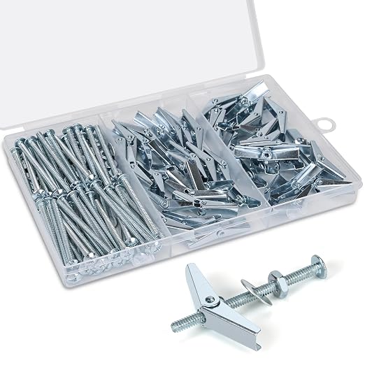 200 Pcs 1/8 Inch 50 Sets Heavy Duty Metal Drywall Anchors Kit | Toggle Bolts by Aovchei