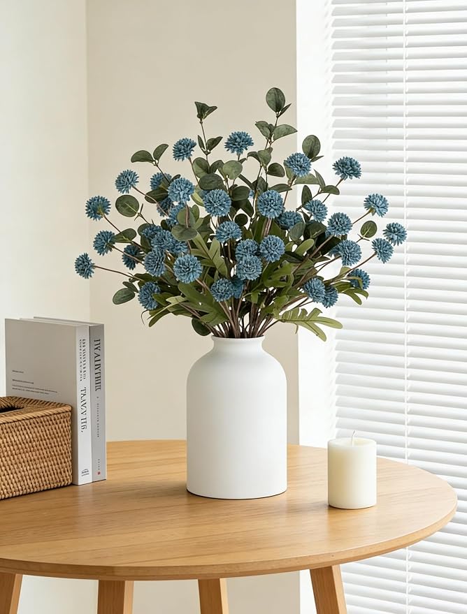 BLOSMON Dusty Blue Flowers, Fake Mums Centerpieces Table Decorations | - Image 8