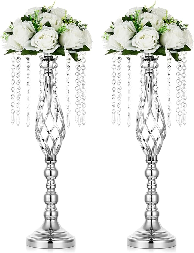 Nuptio 2 Pcs Silver Wedding Centerpieces Flower Stand, 55cm Height Wedding Road by Nuptio