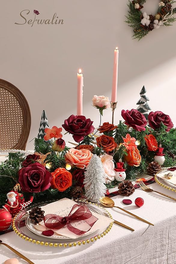 Serwalin Artificial Fall Flowers, Fake Silk Orange Flowers - Image 7