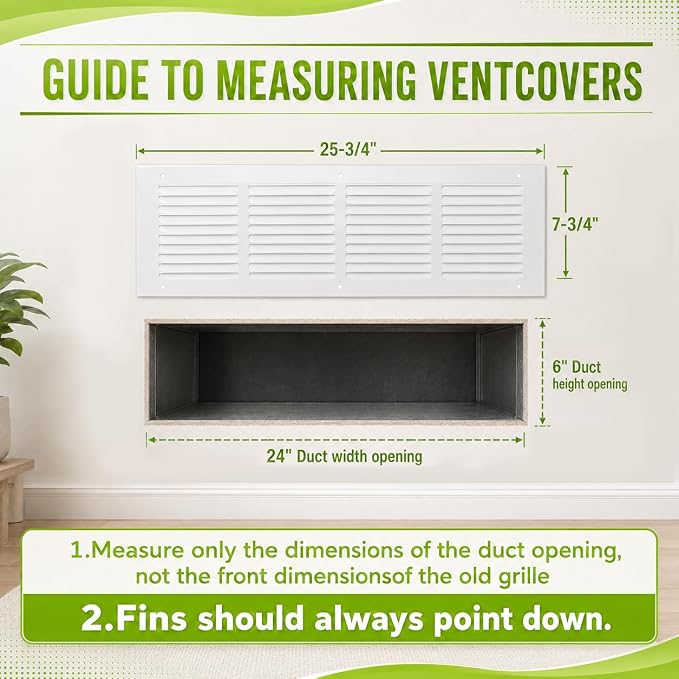 24" x 6" Return Air Grille Duct Opening, Ceiling Sidewall Floor Cold Air Intake - Image 2