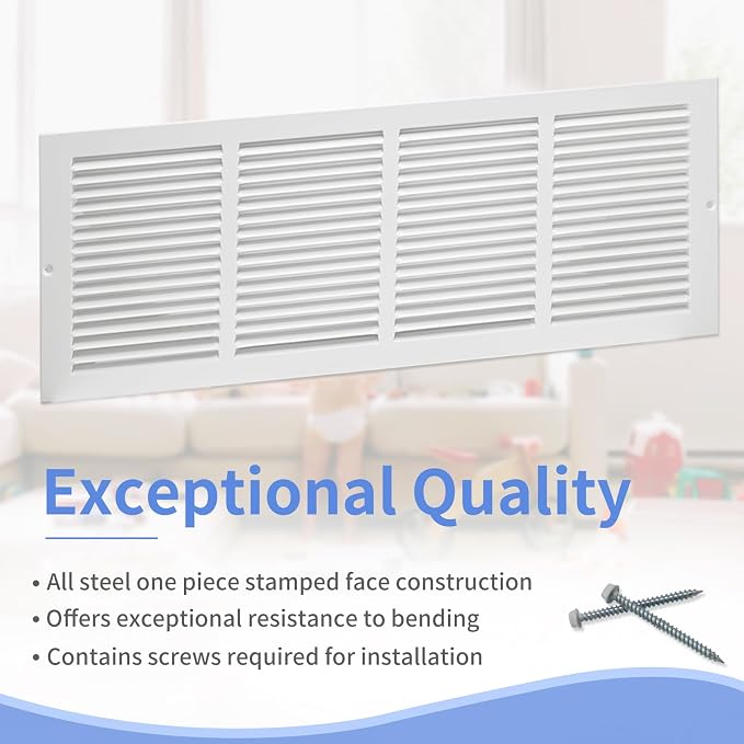 Howeall 24"W x 8"H Steel Return Air Grille, Air Return Vent Cover - Image 2