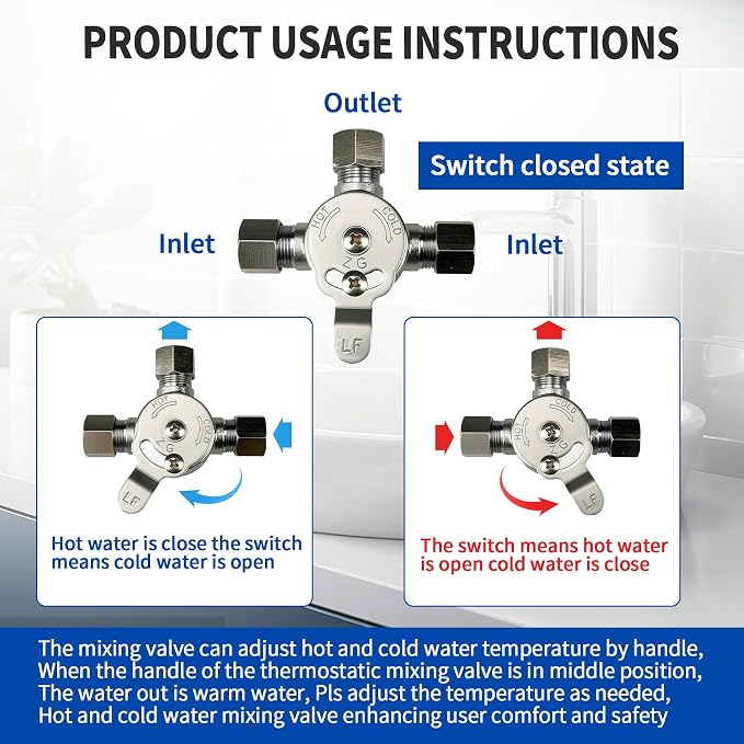2PCS Water Mixing Valve, Hot and Cold Water Mixer, 3/8" Inch Inlets/Outlet | - Image 5