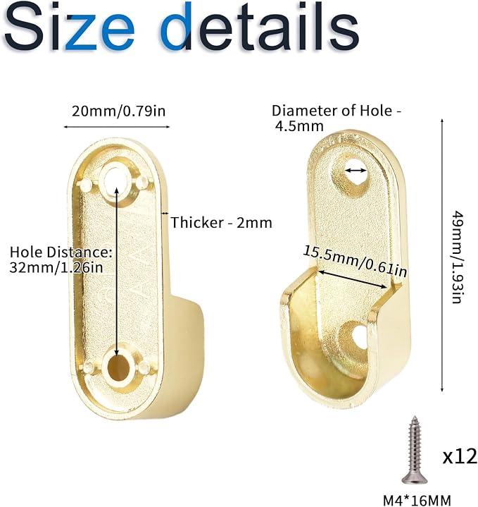 INCREWAY Oval Closet Rod Supports，6PCS Wardrobe Bracket Zinc Alloy Closet Rod - Image 2