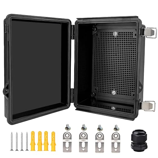 Waterproof Electrical Box, IP67 Junction Box Stainless Steel Latch Hinged Black by YETLEBOX