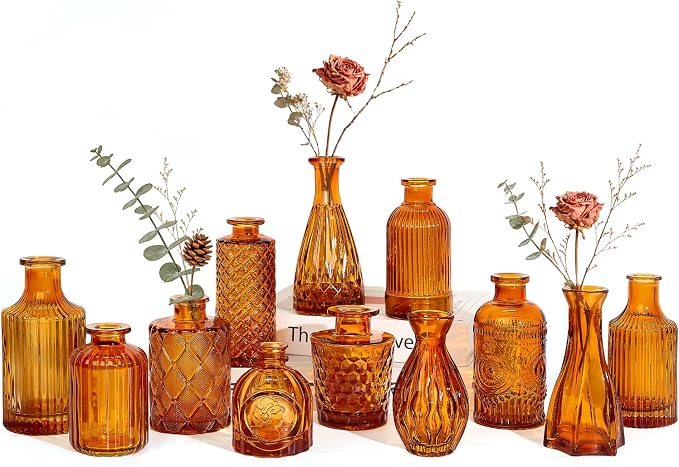 Brown Glass Bud Vases Set of 12, Mini Flower Vase by UPBUD