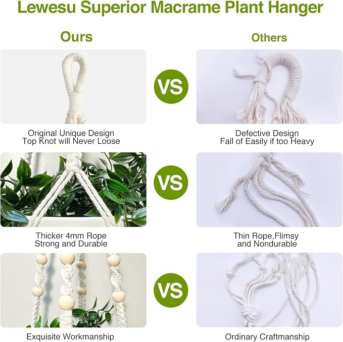 LEWESU Macrame Plant Hanger Indoor Set of 4 - Image 4
