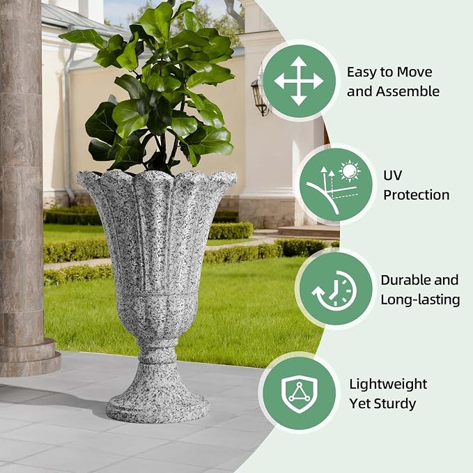 Tall Plastic Urn Planters and Pedestal - Image 5