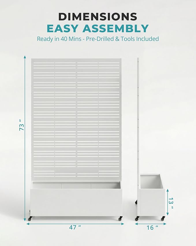 Privacy Planter Box with Trellis, 73 in Tall Metal Screen, light-filtering - Image 6