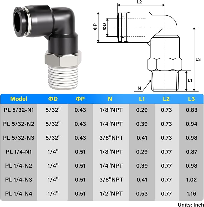 TAILONZ PNEUMATIC Elbow and Straight Combination 5/32 Inch Tube OD x 1/8 Inch - Image 3