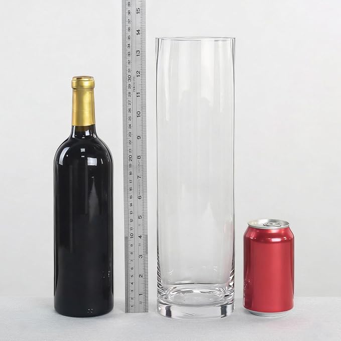 CYS Excel Clear Glass Cylinder Flower Vase, Elegant Hand-Blown Glass Wedding - Image 3