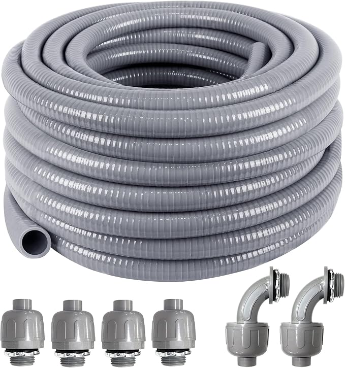 1-1/4inch 50FT Electrical Conduit Kit, Liquid-Tight Conduit and Connector | by ANSGERY