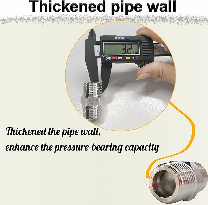 1/2" Male x 1/2" Male Hex Nipple Pipe Fittings, 304 Stainless Steel 1/2 inch - Image 2