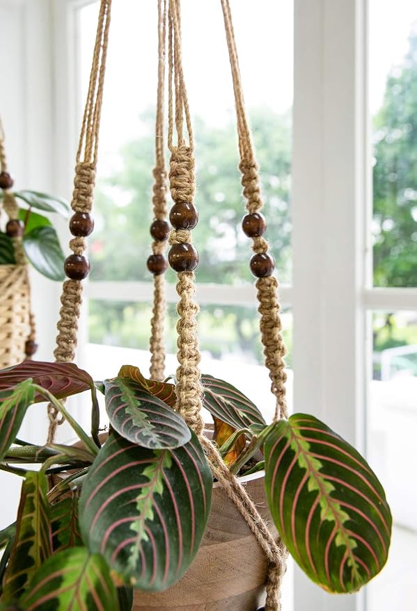 Mkono Macrame Plant Hanger Indoor 35 Inch Hanging Planter Basket Brown 1Pc | - Image 5