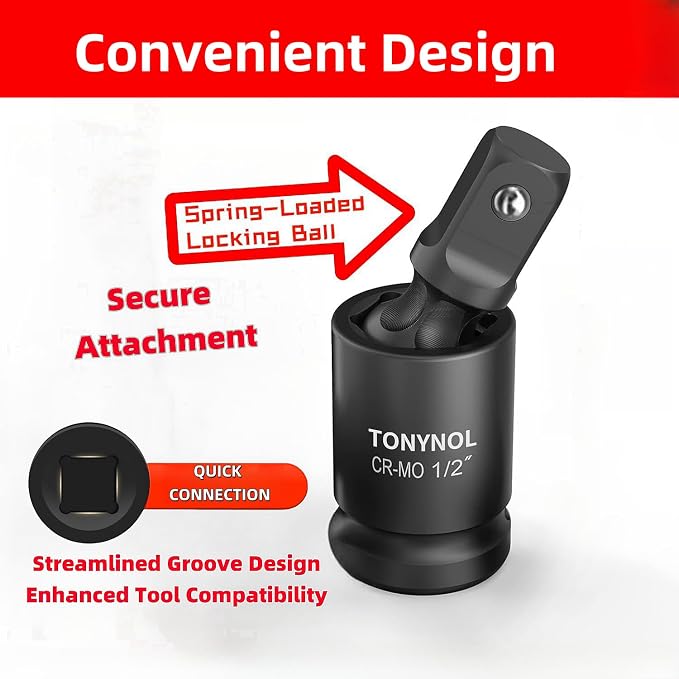 TONYNOL Universal Joint Swivel Socket Adapter, Cr‑Mo steel, impact grade - Image 3