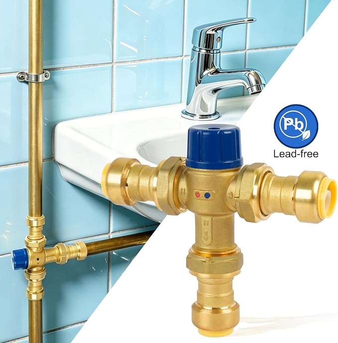 3/4 Inch Brass Thermostatic Mixing Valve, Push To Connect Brass Plumbing Fitting - Image 5