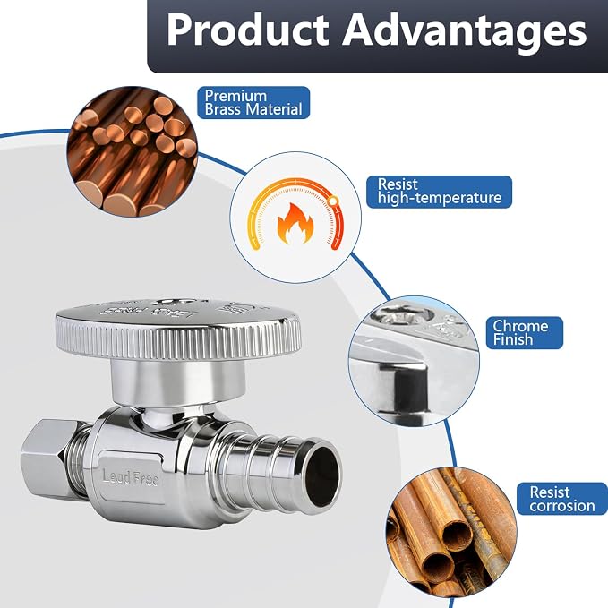 WiseWater Straight Stop Valve 1/2" PEX x 1/4" Compression | 1/4 Turn, Corrosion - Image 6