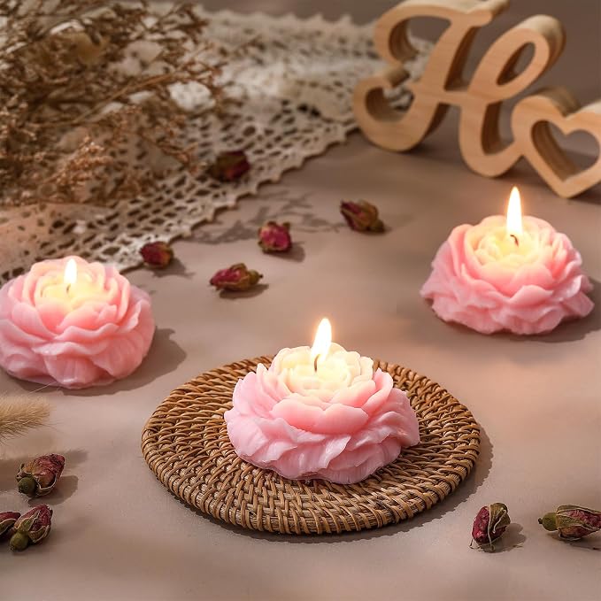 Roowest 3 Pcs Rose Flower Shaped Candles Soy Wax Handmade, Decorative - Image 3