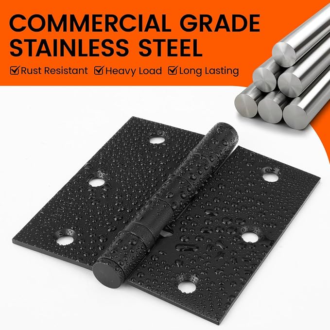 3 Pack Stainless Steel Ball Bearing Hinges 3.5 Inch Black Door Hinges, Square - Image 2