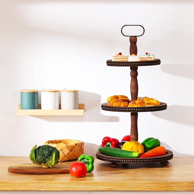 Urban Deco Wooden Tiered Tray 3-Tier Decorative Tray Stand Farmhouse Serving - Image 5