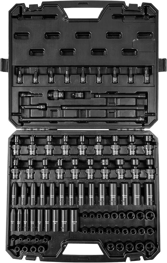 VEVOR Impact Socket Set 3/8" Drive, SAE 1/4"-3/4" Metric 6-19mm, - Image 9