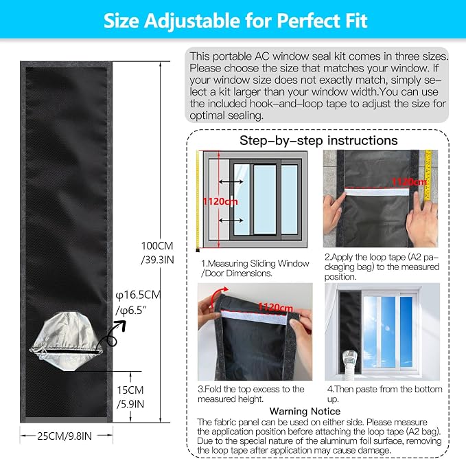 AC Window Seal Kit, 10 x 39 Inch Portable Air Conditioner Window Vent Kit | - Image 5
