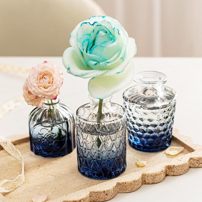 Clear Gradient Blue Glass Bud Vase Set of 24 Pcs, Small Bud Vases in Bulk - Image 7