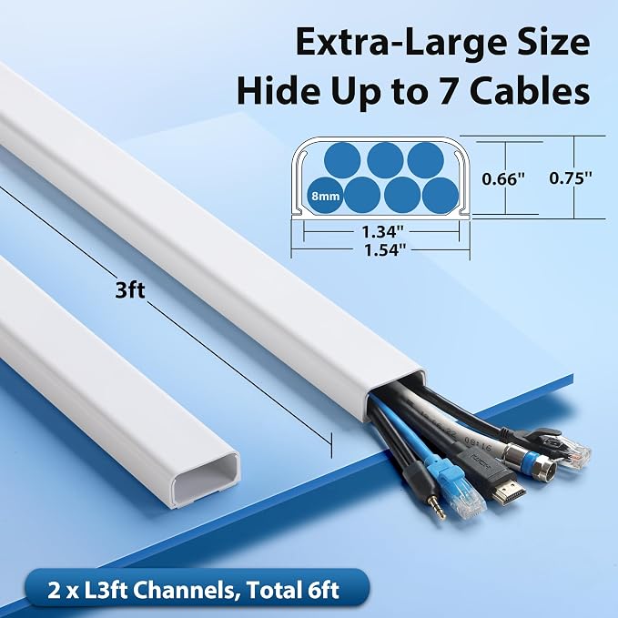 ZhiYo 6 ft Cord Covers for 4-7 Wires on Wall, 2 Pack | Paintable TV Cord Hider - Image 2