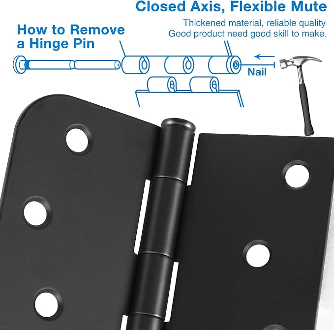 12 Pack Black Door Hinges 4 Inch Square Rounded and 5/8" Radius Corner | - Image 4