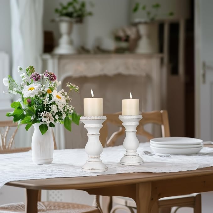 Candle Holder for Pillar Candle Set of 2, Farmhouse Wood Candle Holder - Image 6