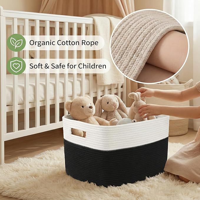 JMvicyroam 65L Large Woven Cotton Rope Blanket Basket, Freestanding - Image 4