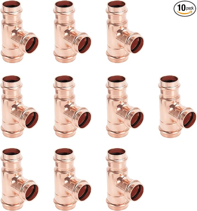 Copper Press Fittings 3/4 inch Tee PxPxP 10 Pack | LF Press Equal Tee by CherboHome