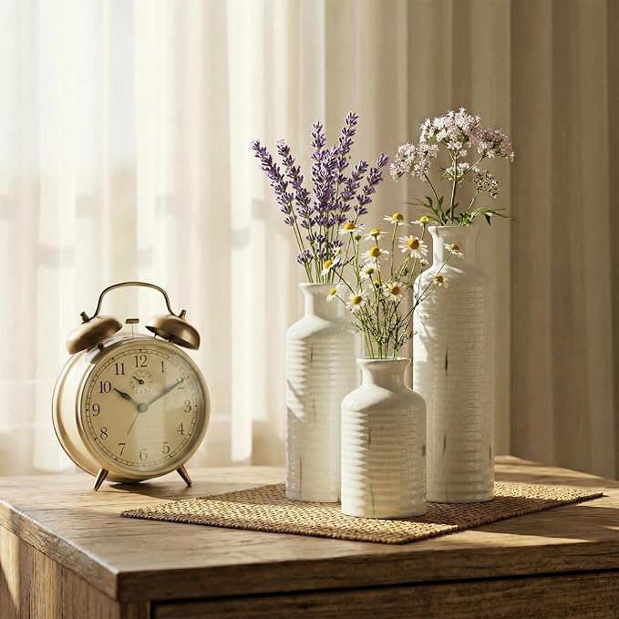 Firehold Crackle Glaze Ceramic Vase Set of 3, Decorative Flower Vases | Rustic - Image 7